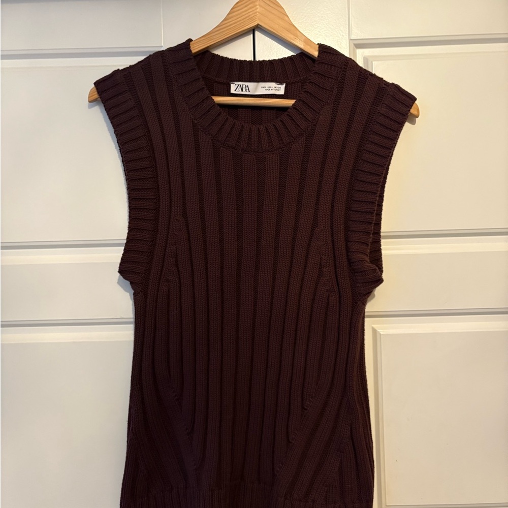 Zara Knit Brown Sweater Vest
